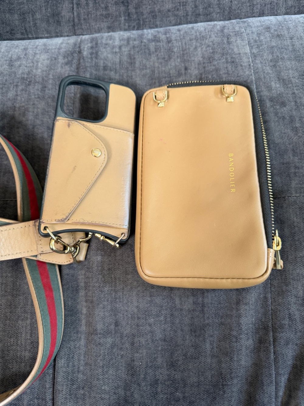 Bandolier Camel/Tan Leather Phone Crossbody with Card Case